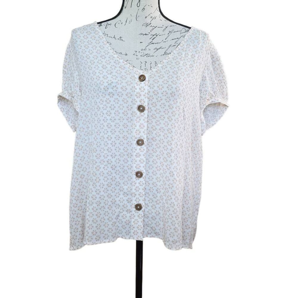 Market & Spruce Women's Size XL Tan Cream Zoa Button Down Blouse